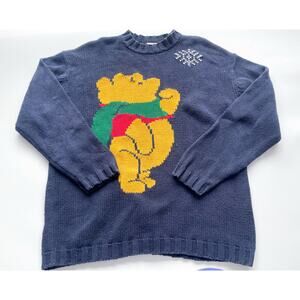 Vintage Disney Store Winnie the Pooh Snowflake Knit Mock Neck Sweater Size XL